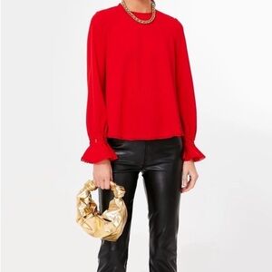 TUCKERNUCK Pomander Place red blouse  long sleeves lace ruffle size small